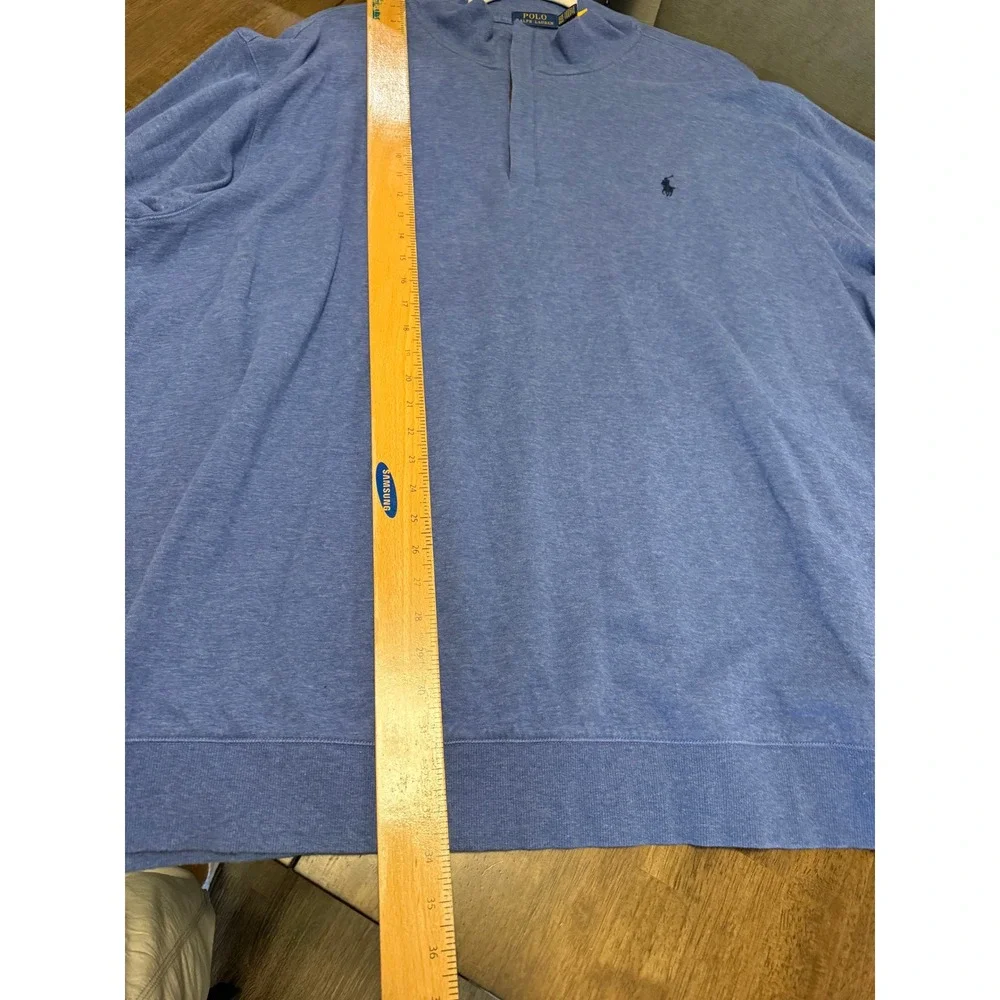Polo Ralph Lauren Mens 2XB Heather Blue Quarter Zip Pullover Pony Logo Sweater